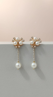 bfanci creations Gold-Plated Pearl Drop Earrings for Women | Stylish Flower Design Earrings Alloy Drops & Danglers, Earring Set