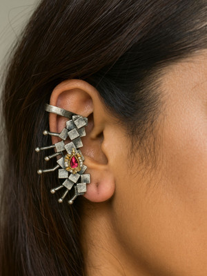 Digital Dress Room Stud Afghani Jhumka Earrings Ear cuff Drop With Stone Designs Brass Cuff Earring