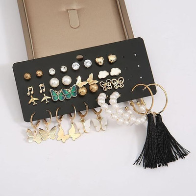 Brijsun Trendy Combo Earrings Set for Girls & Women | Pearl, Studs, Tassels, Hoops Alloy Stud Earring, Earring Set, Hoop Earring, Rhinestone Studs