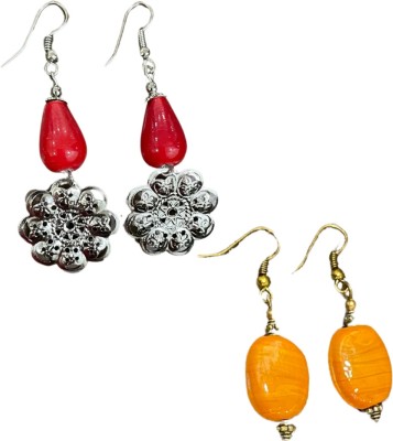 ESTAVITO Handmade Designer Earrings Glass Bead stone (2 pairs) Brass Drops & Danglers