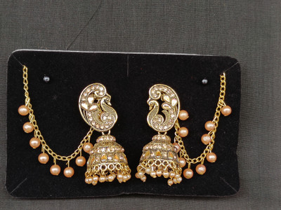 Aura Creative Golden Earrings for Navratri Festival With Kansar Diamond Brass Jhumki Earring
