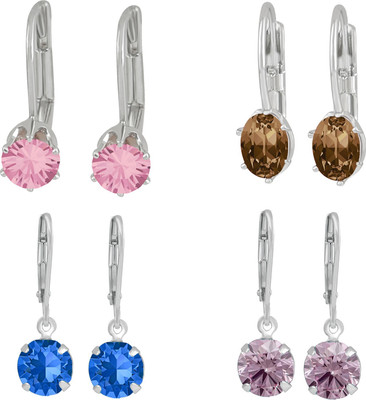 mahi Magnificent multicolour Solitiare Crystal and CZ Earrings combo Crystal Alloy Earring Set