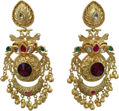 ARIRAdesigns heavy jhumkas with red big stone and golden ghungroo Metal Earring Set
