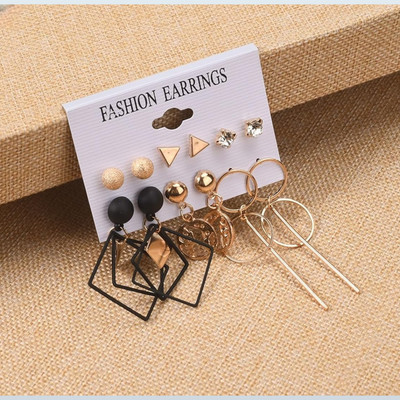 TVI Combo of 6 Pair Gold Plated Stone Stud / Earth Geometric Drop Earrings For Women Cubic Zirconia Alloy Drops & Danglers