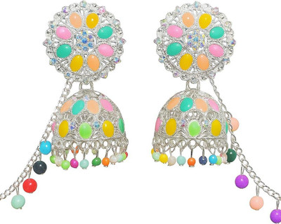 ABC Silver-Plated Multicolor Stone Jhumka Earrings for Women & Girls Alloy Jhumki Earring