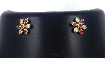 Anujeet Fashion Hub Gold Plated Covering 5 metal Impon AD Stone Floral Stud For Women/Girls Copper Stud Earring