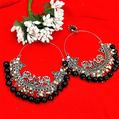 Lukello Silver-Plated Oxidized Peacock Chandbali Earring For Women/Girls Brass Chandbali Earring