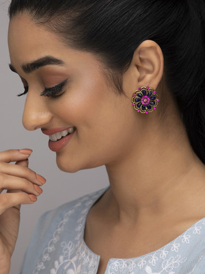 RUBANS Rubans Gold Toned Blue and Pink Stone Studs Alloy Stud Earring