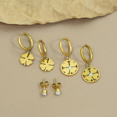 ARTKLIM Gold-Plated Lucky Leaf Earrings Set of 3 Stainless Steel Stud Earring