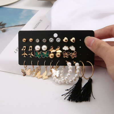 Vembley Combo of 17 Earrings for Girls/Women Gold Plated and Stone Studded Earring Pearl Alloy Earring Set