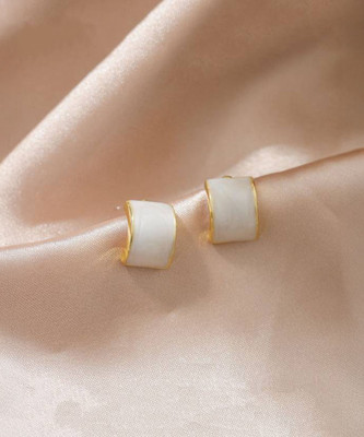 glowtesto Korean Style terling Silver Square Shaped Pearl Stud Drop Earrings for Women Alloy Hoop Earring