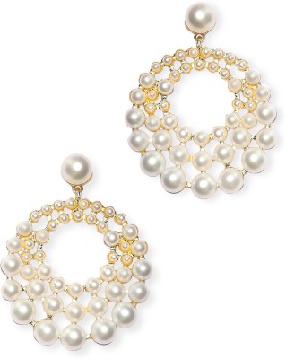 fabula White Pearls Large Circular Fashion Drop EarringsPartyWear For Women & Girls Beads, Crystal Alloy Drops & Danglers