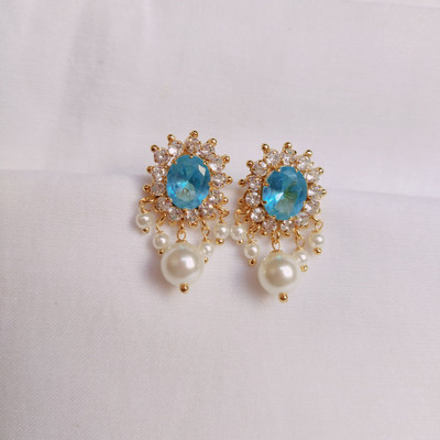 kurdekars divuu sky blue white stones fitted earrings stud Copper Stud Earring
