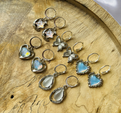 Sonisirani Pack of 5 Aesthetic Trendy AD Silver Charm Round Hoop Earrings For Women Alloy Hoop Earring