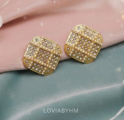 LOVIA BY HM TRENDY PARTY BLINGS, KOREAN EARRINGS, CUBIC ZIRCONIA STUDS EARING Alloy Plug Earring, Huggie Earring, Earring Set, Rhinestone Studs, Stud Earring