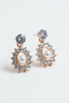 NEXT WORLD ENTERPRISES Leaf001 White Zircon, Pearl, Crystal, Diamond Alloy, Crystal Magnetic Earring, Drops & Danglers, Jhumki Earring, Earring Set