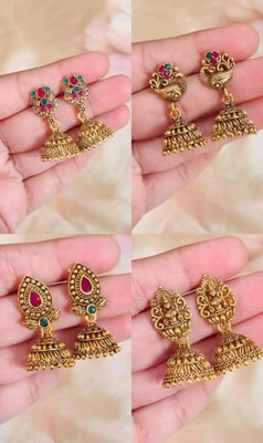 JEWERICHE IMITATION Allure Golden Plated Small Size Jhumkis Pack of 4 Alloy Jhumki Earring