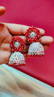 pas Unique red Beaded Stone Jhumka Earrings for girls & women for party wear Crystal, Beads Alloy Stud Earring, Plug Earring, Jhumki Earring, Earring Set, Drops & Danglers