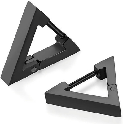 Vedansh Stylish Black Unisex Triangle Hoop Stud Earrings Stainless Steel Hoop Earring