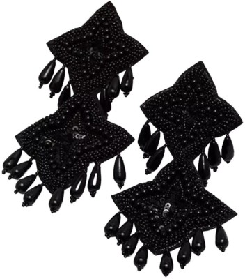 La Belleza Black Double Layered Tassel Earring Alloy Tassel Earring