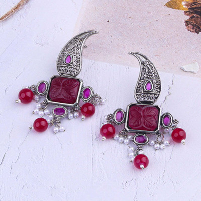Wynona Traditional Silver Oxidised Ethnic Jhumka Earrings for Women and Girls German Silver Jhumki Earring