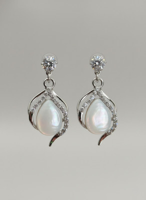 Avoroni Trendy White Teardrop Drop Earrings for Women with Crystal Accent Alloy Stud Earring