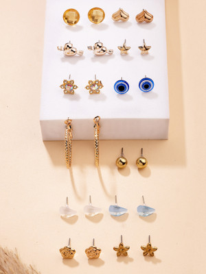 Bohey by KARATCART Set of 12 Gold-Plated Multi-Design Stud Earrings for Women Alloy Stud Earring