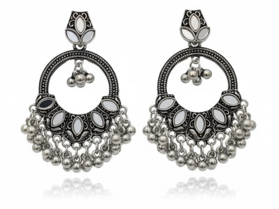 Zenvikaa Fashion Jewels Zenvikaa Oxidized Silver Hoop Earring | Mirror Work Ethnic Dangler Earring Alloy Hoop Earring