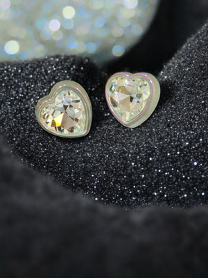 Fab Every Way Trendy Korean Heart Shape Big Stud Earrings for Women Crystal Acrylic Stud Earring, Huggie Earring, Rhinestone Studs