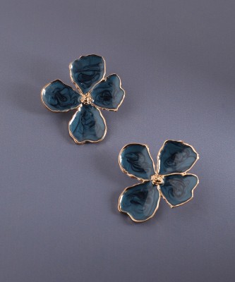 SOHI Enamelled Flora Stud Earrings - Indigo Blue Alloy Stud Earring