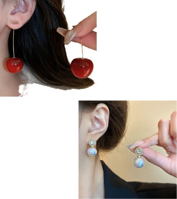 Celestria Cherry Earrings Korean Earrings Cherry For Women Red Colour Bts Collections Alloy Drops & Danglers, Stud Earring