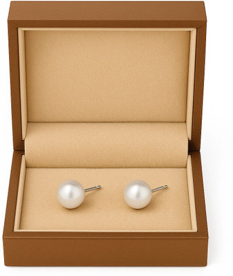 LP JEWELS White Real Pearl Stud Earrings Alloy Stud Earring