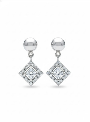 Lakhdatar and Sons Jewellers Elegant 925 Sterling Silver Princess-Cut Drop Earrings Cubic Zirconia Sterling Silver Stud Earring