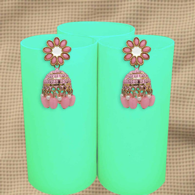 Fashion Fusion Fashion Fusion Gold Plated Pink Beads Alloy Jhumki Earring