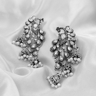 Saizen Regal Peacock Design Silver-Plated Jhumka Earrings with Intricate Detailing Brass Drops & Danglers