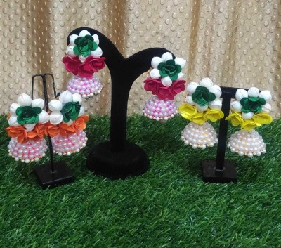 A2 Fashion Flower Jhumka Earrings ,Combo Of 3 Pair Of Earrings Beads Fabric Jhumki Earring