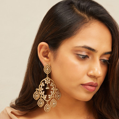 ShopRoohani Statement chandelier earrings with intricate design studded with micro pearls Alloy Drops & Danglers