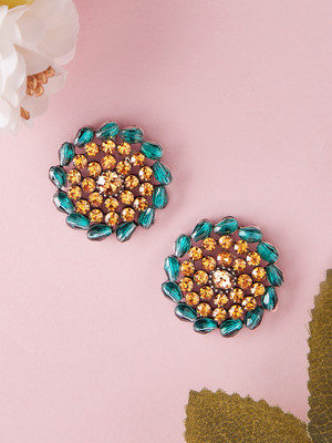 RUBANS Silver Toned Green and Yellow Stone Studs Crystal Alloy Stud Earring