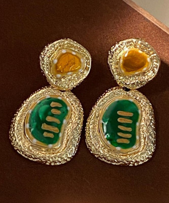 BLINGEE Antique Retro Green Korean Earrings For Women Trendy Western Fashion Earring Alloy Earring Set, Drops & Danglers