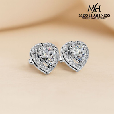 Miss Highness 925 Sterling Silver Classic Zircon Heart Stud Earrings For Women And Girls Cubic Zirconia Sterling Silver Stud Earring