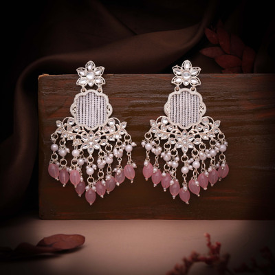 Meira Jewellery Drop Earrings for Women & Girls White Pearl Design heavy earrings for wedding Pearl, Diamond Brass Drops & Danglers