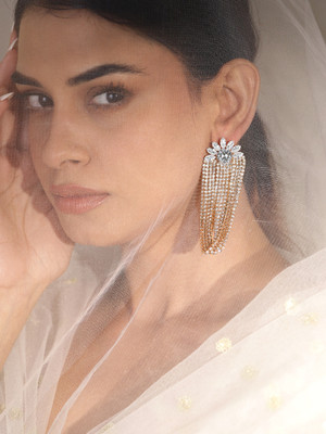RUBANS Rubans 18K Gold-Plated Flower and Fringe Crystal Dangle Earrings Crystal Brass Drops & Danglers