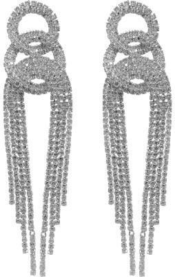 La Belleza Rhodium Double Round Tassel Cubic Zirconia Alloy Tassel Earring