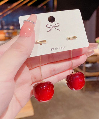 Prstein Cherry Earrings Korean Earrings Cherry For Women Red Colour Bts Collections Acrylic Drops & Danglers