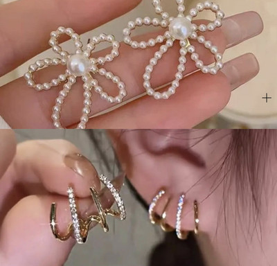 Tiso ASAS88 Alloy, Brass Cuff Earring, Earring Set, Huggie Earring, Rhinestone Studs, Stud Earring