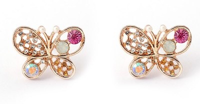 Oomph Gold Tone Delicate Pink Crystal & Pearl Butterfly Small Ear Stud Earrings Pearl, Mother of Pearl Alloy Stud Earring