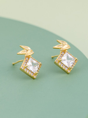 Kushal's Fashion Jewellery White Gold-Plated Party Stud Earring Zircon Copper Stud Earring