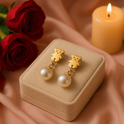 CLYRA Teddy Pearl Drop Earrings Stainless Steel Drops & Danglers, Earring Set