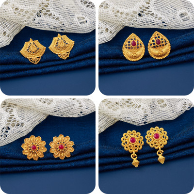 LaChoiceIt Pack of 4 Pair Traditional Gold Pleted Earring Collection Brass Earring Set