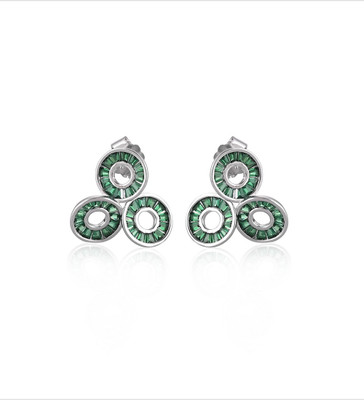 Shubhamkriti Jewels Triple Halo Circle Stud Earrings Green Stone Cubic Zirconia Silver Stud Earring
